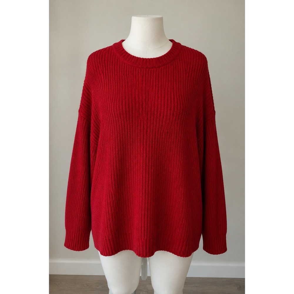 Madison Curvy Red Shaker Knit Sweater Womens 1X Crew Neck Long Sleeve Pullover
